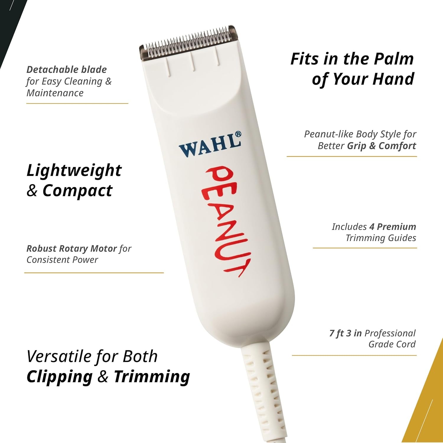 Peanut Corded Trimmer - Compact, Lightweight Powerful Rotary Motor Grooming Tool, with 4 Trimming Guides and Accessories