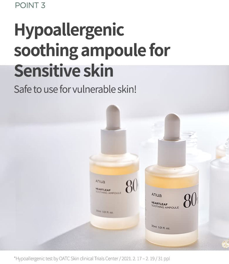 Heartleaf 80 Soothing Ampoule, Hydrating Facial Serum for Glass Skin, Hyaluronic Acid, Panthenol, Lightweight, Non-Greasy Formula, Korean Skincare, 1.01 Fl.Oz
