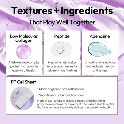 Collagen Sheet Mask - Firming & Age-Defying Face Masks with Collagen Peptides - Minimizes Fine Lines & Restores Skin Elasticity - Highly Breathable PT Cell Sheet - Korean Skin Care (Pack of 5)