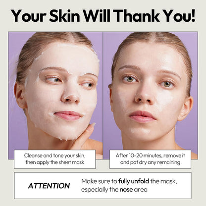Collagen Sheet Mask - Firming & Age-Defying Face Masks with Collagen Peptides - Minimizes Fine Lines & Restores Skin Elasticity - Highly Breathable PT Cell Sheet - Korean Skin Care (Pack of 5)